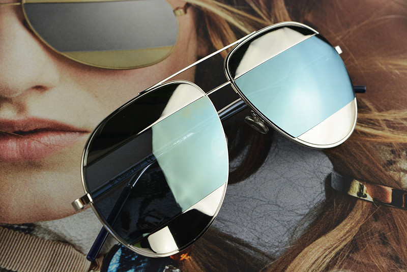 Split Silver, Blue Mirror Aviator Unisex Sunglasses