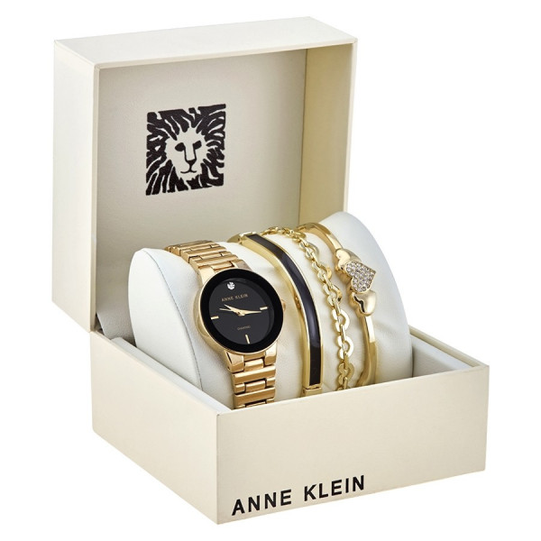 ANNE KLEIN Quartz Black Dial Ladies Gold-Tone Watch Set