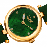 BURGI Quartz Diamond Green Dial Green Leather Ladies Watch