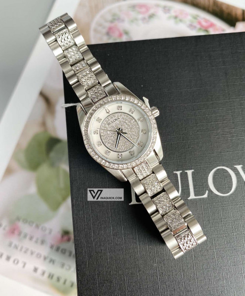 BULOVA Crystal White Mother of Pearl Dial Ladies Watch 96L253