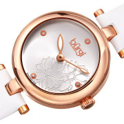 BURGI Flower Marker Quartz Diamond Silver Dial Ladies Watch