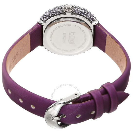 BURGI Quartz Crystal Silver Dial Purple Satin Ladies Watch
