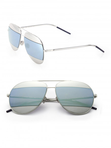 Split Silver, Blue Mirror Aviator Unisex Sunglasses