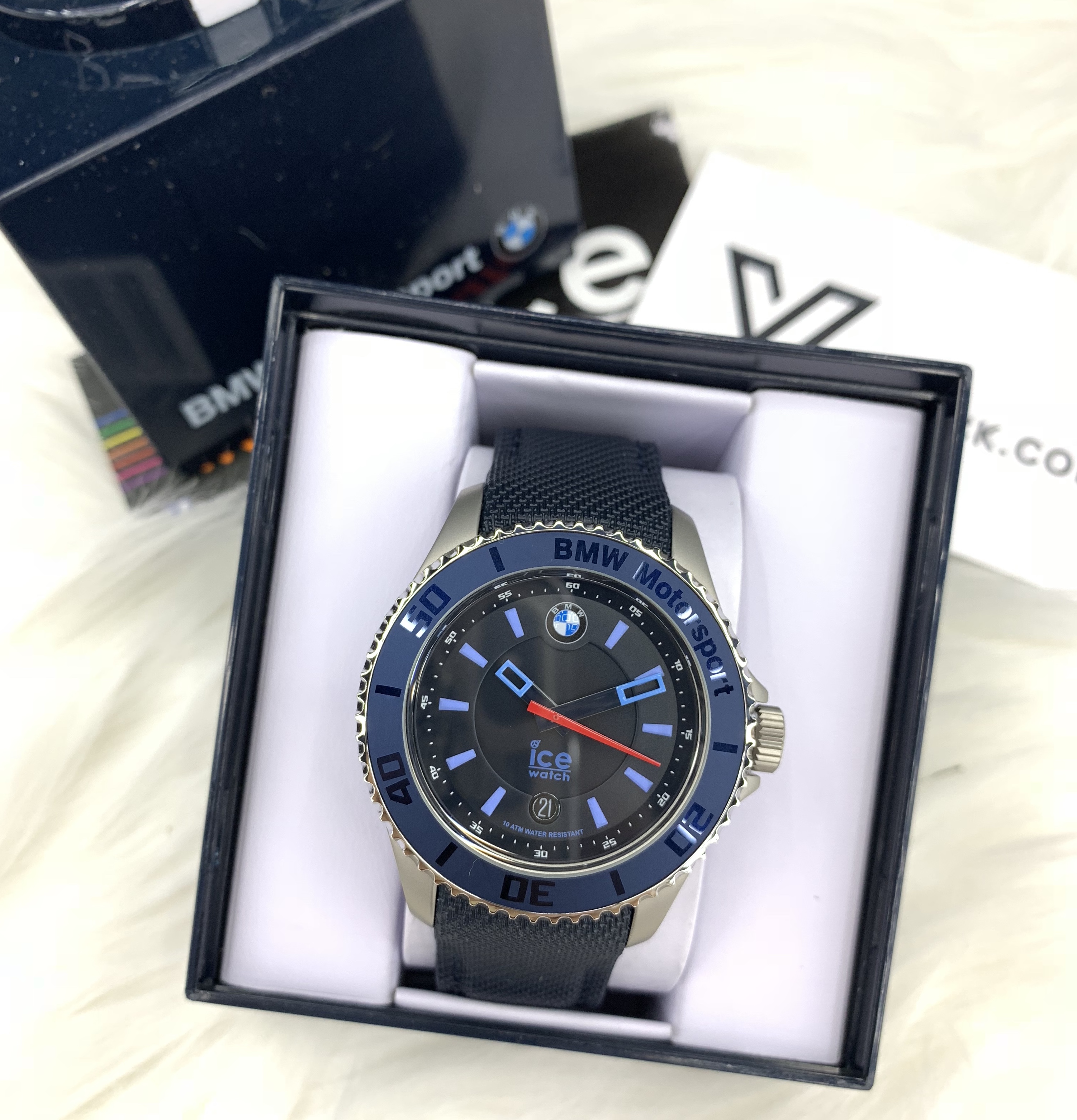 ICE-WATCH BMW Motorsport Black Dial Blue Leather Men's 43 mm Watch