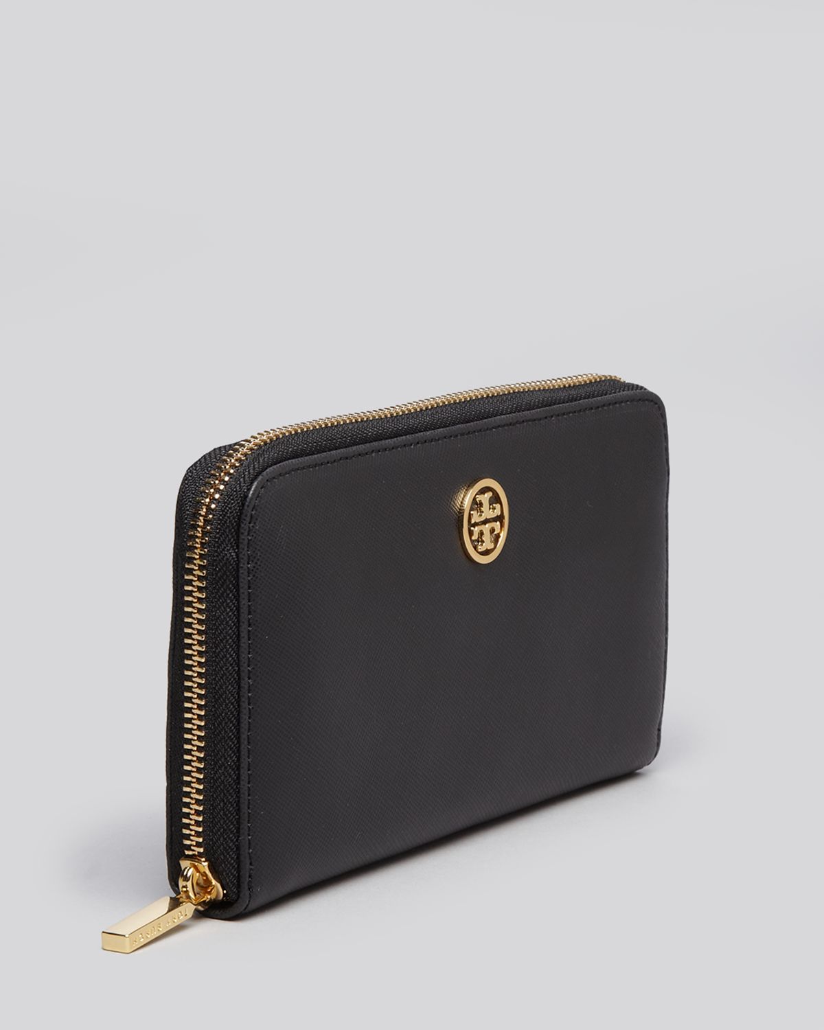 Tory Burch Robinson Passport Black Royal Navy Textured Leather Continental  Wallet 