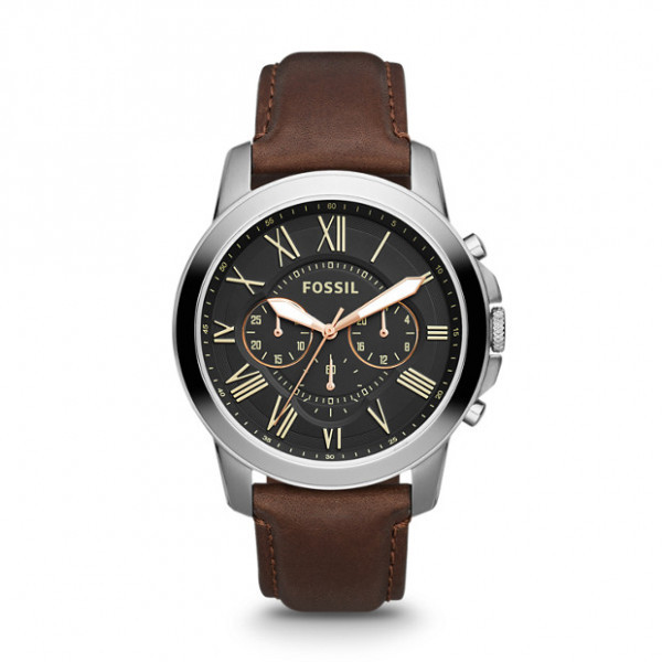 FOSSIL Grant Chronograph Black Dial Brown Leather Men's Watch