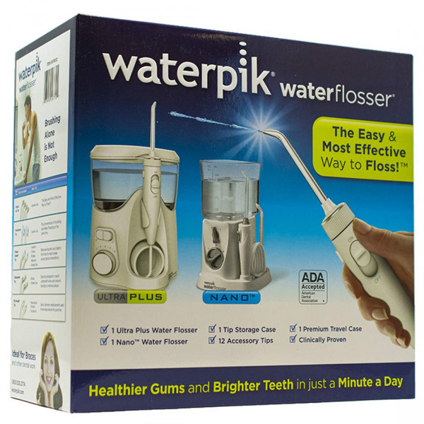 Bộ hai máy tăm nước Waterpik Waterflosser Ultra and Waterpik Traveler Flosser kèm 12 phụ kiện và túi đựng du lịch
